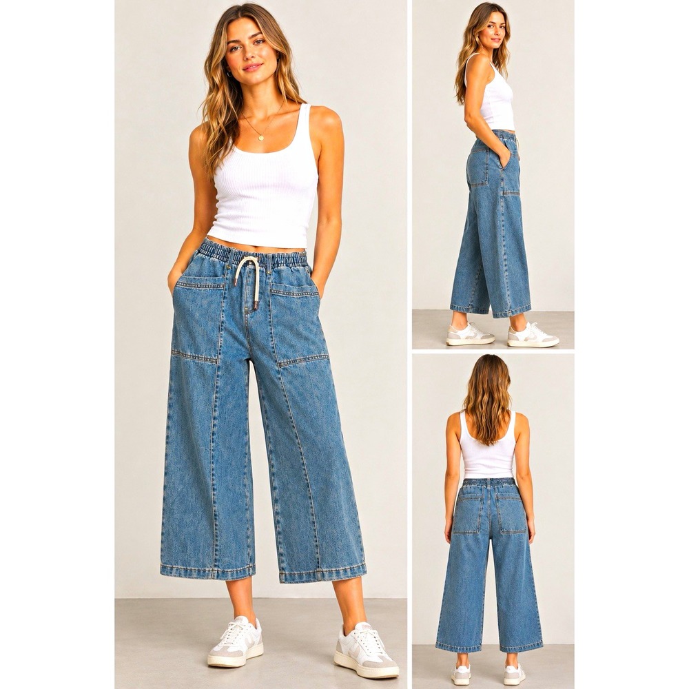 Levi's Womens Pull-On '94 Baggy Wide-Leg Cropped Jeans Blue High Rise Sz L